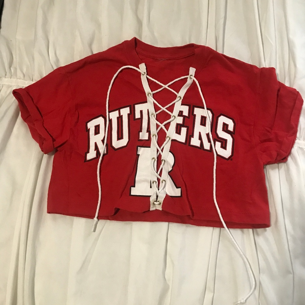 Rutgers game day lace up grommet crop top handmade